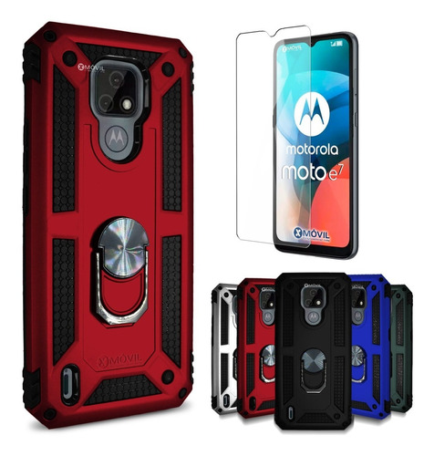 Funda P/ Moto E7, Uso Rudo Con Anillo Sujetador + Mica