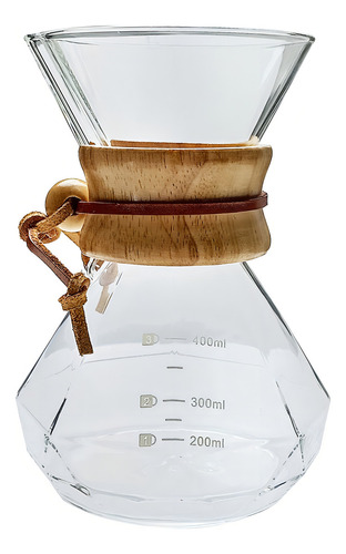 Passador De Café Vidro E Coador Inox 400ml Alça Madeira Cor Moca 0