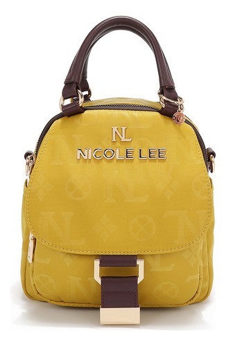Mochila Multifuncional Nicole Lee De Nylon Con Solapa Ss25 Acabado de los herrajes Níquel Color Amarillo Correa de hombro Yellow Diseño de la tela Yellow