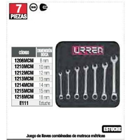 Juego Llaves Combinada De Matraca Urrea Mecanica Kit
