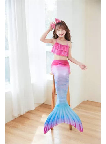 Traje De Baño Niña Sirena Conjunto De Tres Piezas Con Cola
