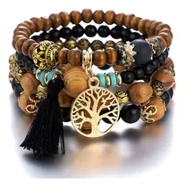 Comprar Pulseras De Mujer Cuentas De Madera Y Árbol De Vida Bohemia