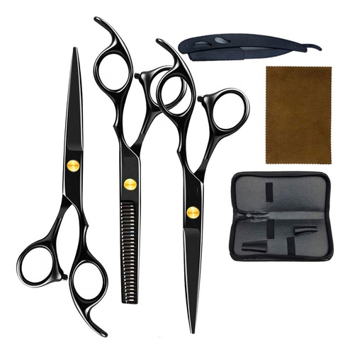 Kit De 3 Tesouras Corte Barbeiro Navalha Profissional Preto