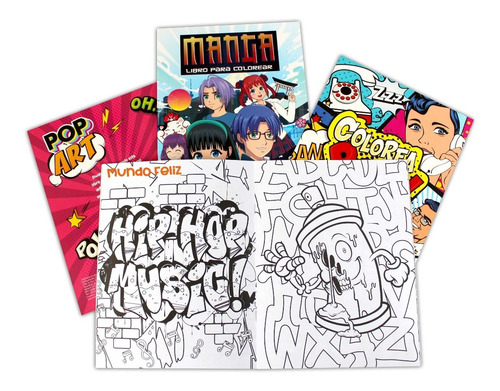 4 Libros Colorea Manga, Graffiti, Pop Art Imágenes Detallada