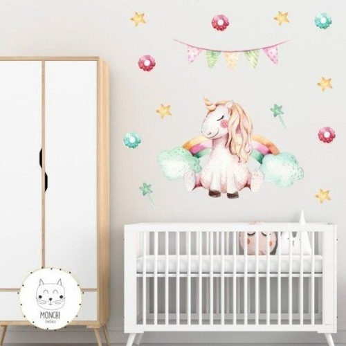 Vinilo Decorativo Para Pared Infantil Unicornio 100x50cm