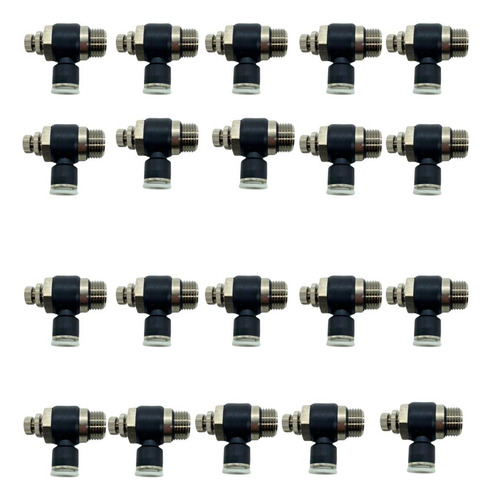 Kit 20 Unid Reguladora De Fluxo Pneumático 10mm X R. 1/2 Bsp