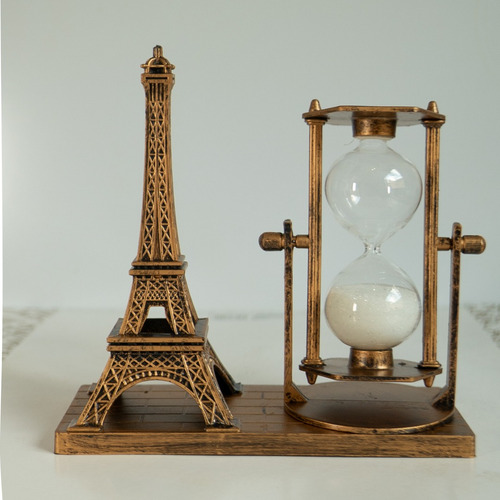 Enfeite Torre Eiffel Com Ampulheta Decoracao Mesa Escritorio Cor Dourado Vintage Sem