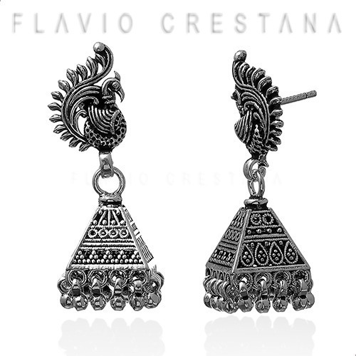 Brinco Jhumka Indiano Pavao, Prata 925. India 21921395