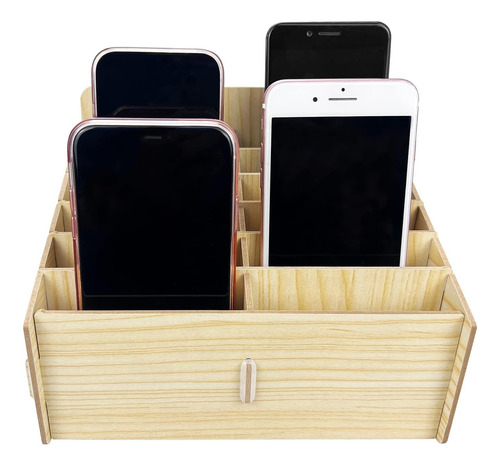 Hejall Wooden Desktop Storage Box Mobile Phone Management St
