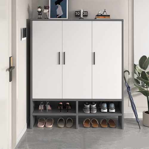 Zapatera Moderna Madera Entrada Gris 90cm 3puertas Capas Gris Oscuro