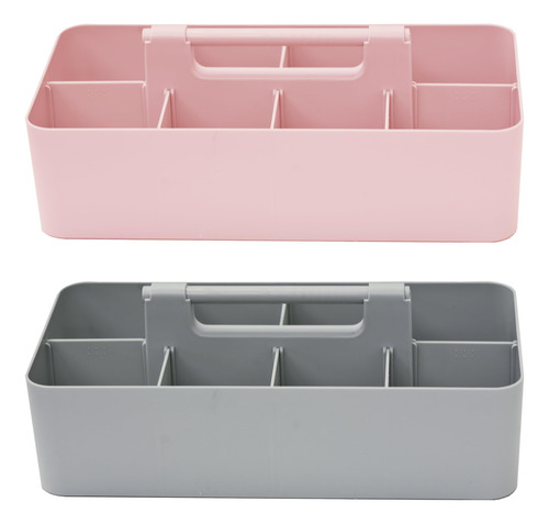 Organizador Portátil Apilable De Plástico Rosa Gris 2 Unidad
