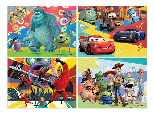 Novelty Rompecabezas 4 En 1 Para Niños Multi-pixar 144 Pzas