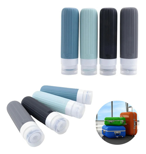 Neceser De Viaje Set De Botellas Contenedores Silicona 90ml Agua Negro