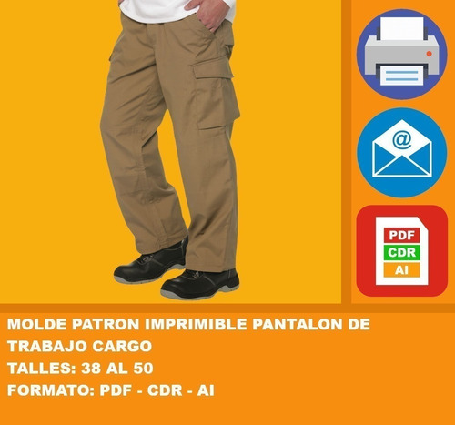 Molde Patrón Imprimible Pantalon De Trabajo Cargo Promo 2x1