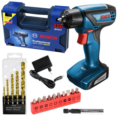 Parafusadeira Furadeira 12v Maleta Gsr1000 Smart Bosch +kits