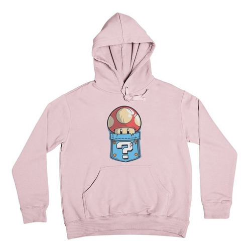 Poleron Unisex Mario Bros Super Honguito Toad Bolsillo Algodon Estampado Invierno