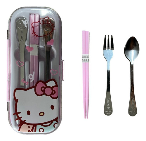 Set Estuche Portátil De Cubiertos Con Palillos/ Hello Kitty