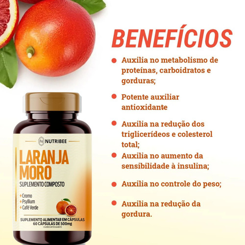 Laranja Moro Com Café Verde, Psyllium E Cromo 60 Cápsulas
