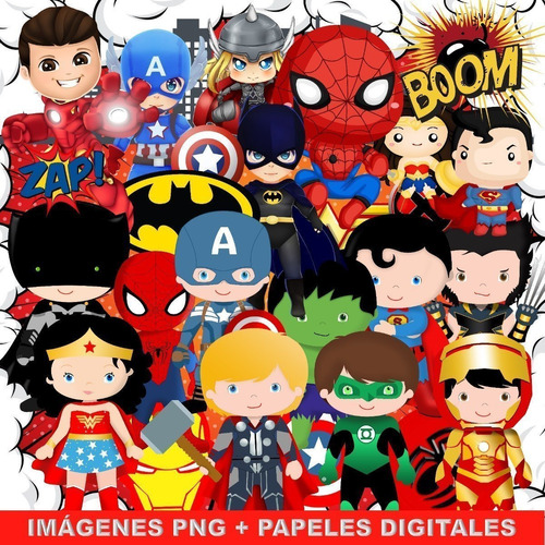 Kit Super Héroes Clipart Imágenes Png Y Papeles Digitales