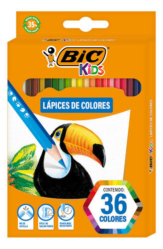 Lapices De Color de Resina 3mm Bic Kids Largos Hexagonales 36pz