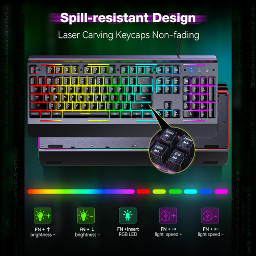 Teclado Inalámbrico Para Juegos Tecknet, Whisper Quiet, Negr
