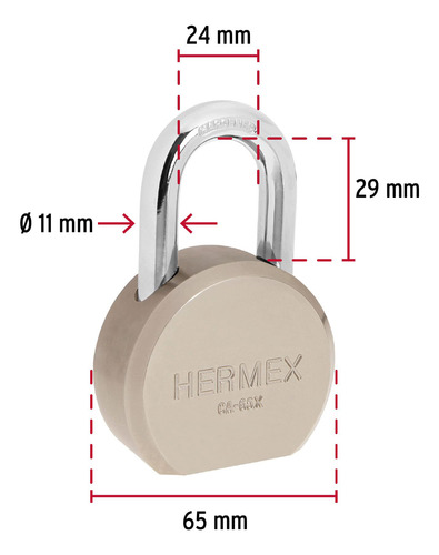 Candado Redondo, 65mm, Gancho Corto Llave Tetra Hermex 43338