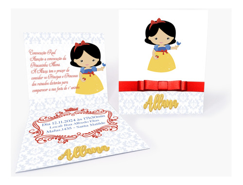 Kit 20 Convites Infantil Branca De Neve Cute - Qualquer Tema