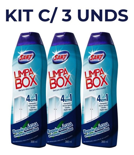 Limpa Box Banheiro Sany 300ml Detergente Limpa Box Kit C/ 3