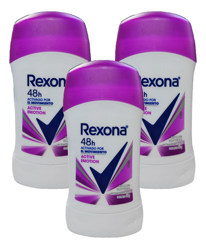 Pack X3 Antitranspirante 48h Active Emotion Rexona 50g