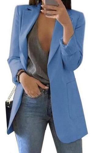 Imagen 5 de 7 de Mujer Oficina Blazer Blazer Sólido Solapa Manga Larga