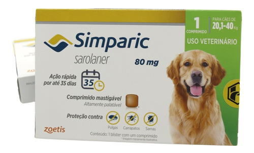 Imagem 3 de 10 de Antipulgas Simparic 80 Mg P/ Cães 20,1 A 40 Kg 1 Comprimido