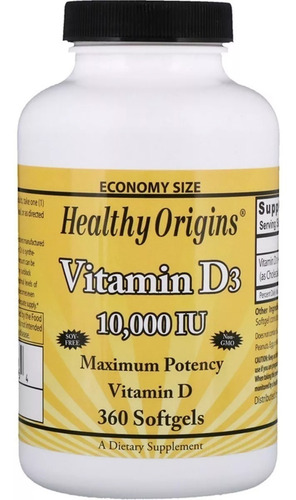 Vitamina D3 10,000 Iu 360 Softgels - Healthy Origins