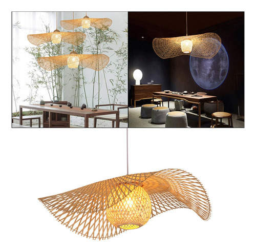 Bambu Tecido À Mão Vime Vime Boho Pingente Luz, Luminária