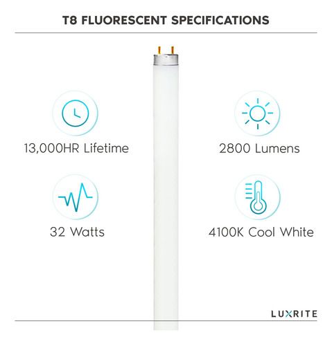 Luxrite F32t8/841 32w 48 Pulgadas T8 Bombilla De Tubo Fluore