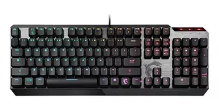 Teclado gamer MSI Vigor GK50 QWERTY MSI Kailh Low Profile inglés US color negro y metálico con luz RGB