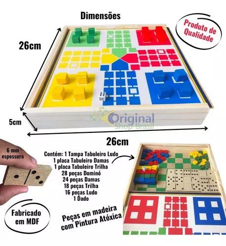 Jogo 4 Em 1 Jogos Dama Trilha Ludo Dominó Em Cx De Madeira