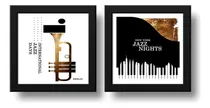 Comprar Set 2 Cuadros Jazz Nights New York Gold Piano Musica 33x33cm Marco Negro