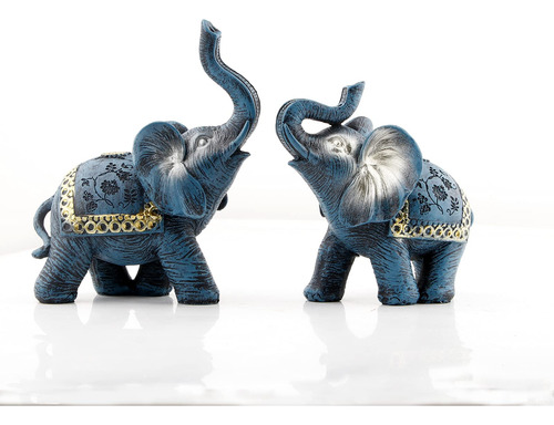 Figuras De Elefantes Tailandesas Azules Para Parejas, Estatu
