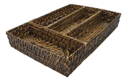 Porta Talheres Organizador Gavetas Rattan Bambu 4 Divisórias