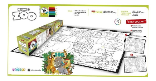 Super Lámina Para Colorear Uniesco Mundo Zoo P/colgar