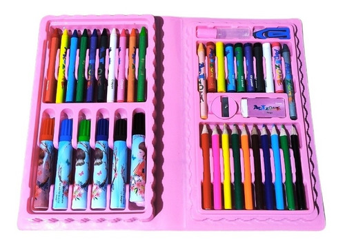 Imagem 4 de 4 de Kit Estojo Escolar Maleta De Pintura Rosa 48 Peças Qualidade