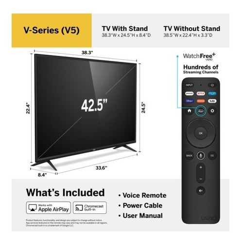 Vizio 43 4k Uhd Led Smartcast Smart Tv Hdr V435-j (Reacondicionado)