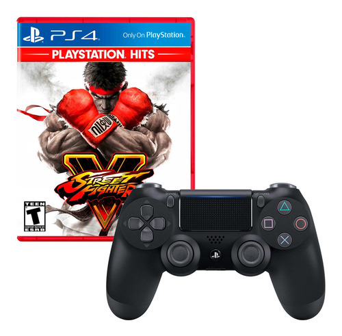 Mando Playstation 4 Dualshock Negro + Street Fighter V