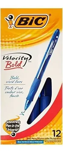 BIC Velocity Kugelschreiber 12er Pack – Schwarze Tinte, Bold, Druckmechanismus, Gummierteter Griff