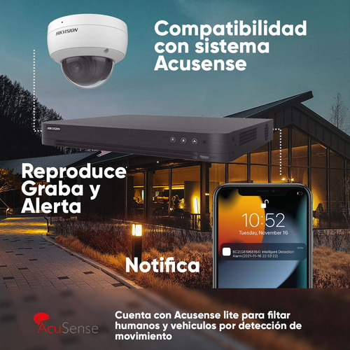 Hikvision Kit Dvr 8 Canales Turbohd + 8 Canales Ip 8 Megapixel 4k + 500gb Hdd Ids-7208huhi-m1/s/a-500 Tecnología Acusense + Audio Por Coaxitron 1 Bahía De Disco Duro 8 Entradas De Alarma