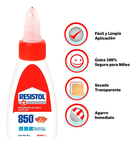Pegamento Resistol 850 Escolar 55 G Blanco