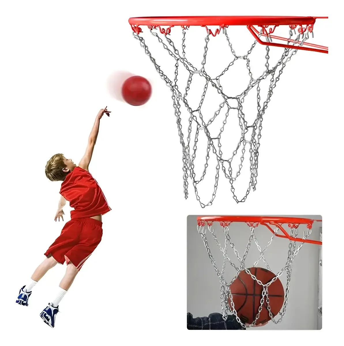 Red De Acero Cadena Para Canasta Baloncesto Basketball Malla 12 Hooks