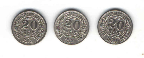 3 Moedas De 20 Réis 1918 A 1920 - Soberba/ Flor De Cunho (Usado)