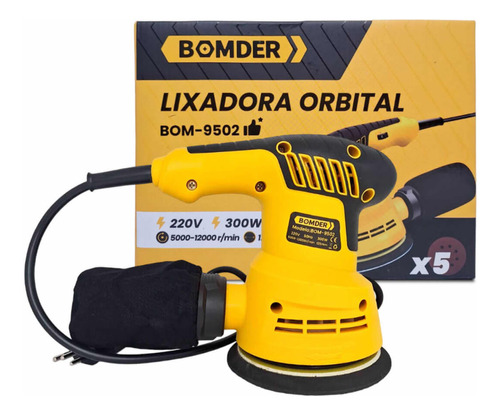 Lixadeira Orbital Bomder 300w 5 Polegadas E 5 Lixas