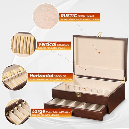 Caja De Almacenamiento De Cubiertos De 2 Capas Con Cajón, Ba